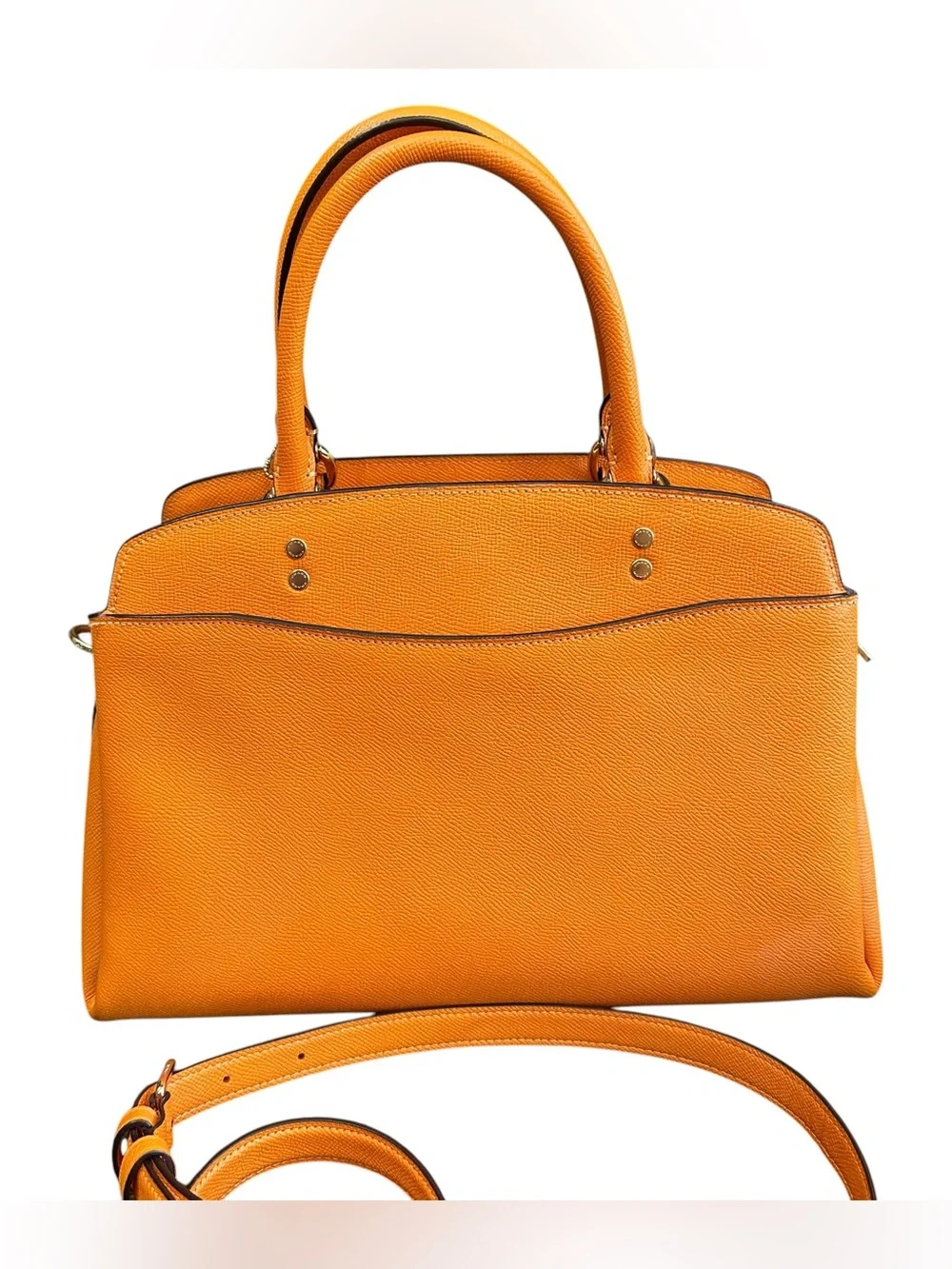 Coach Lillie Carryall Satchel Sunbeam Bright Orange Crossgrain Leather Bag EXC